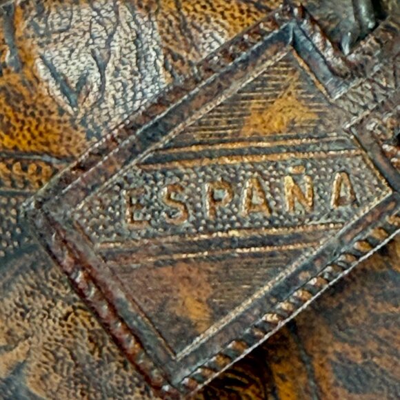 Vintage Tooled Leather Liquor Empty Whiskey Bottle Holder Chain Cork Stopper - Picture 8 of 10